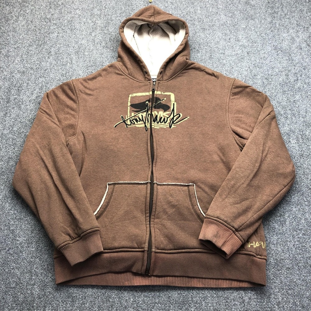 Tony Hawk Hoodie Mens Large Brown Full Zip Sherpa Lined Fleece Sweatshirt